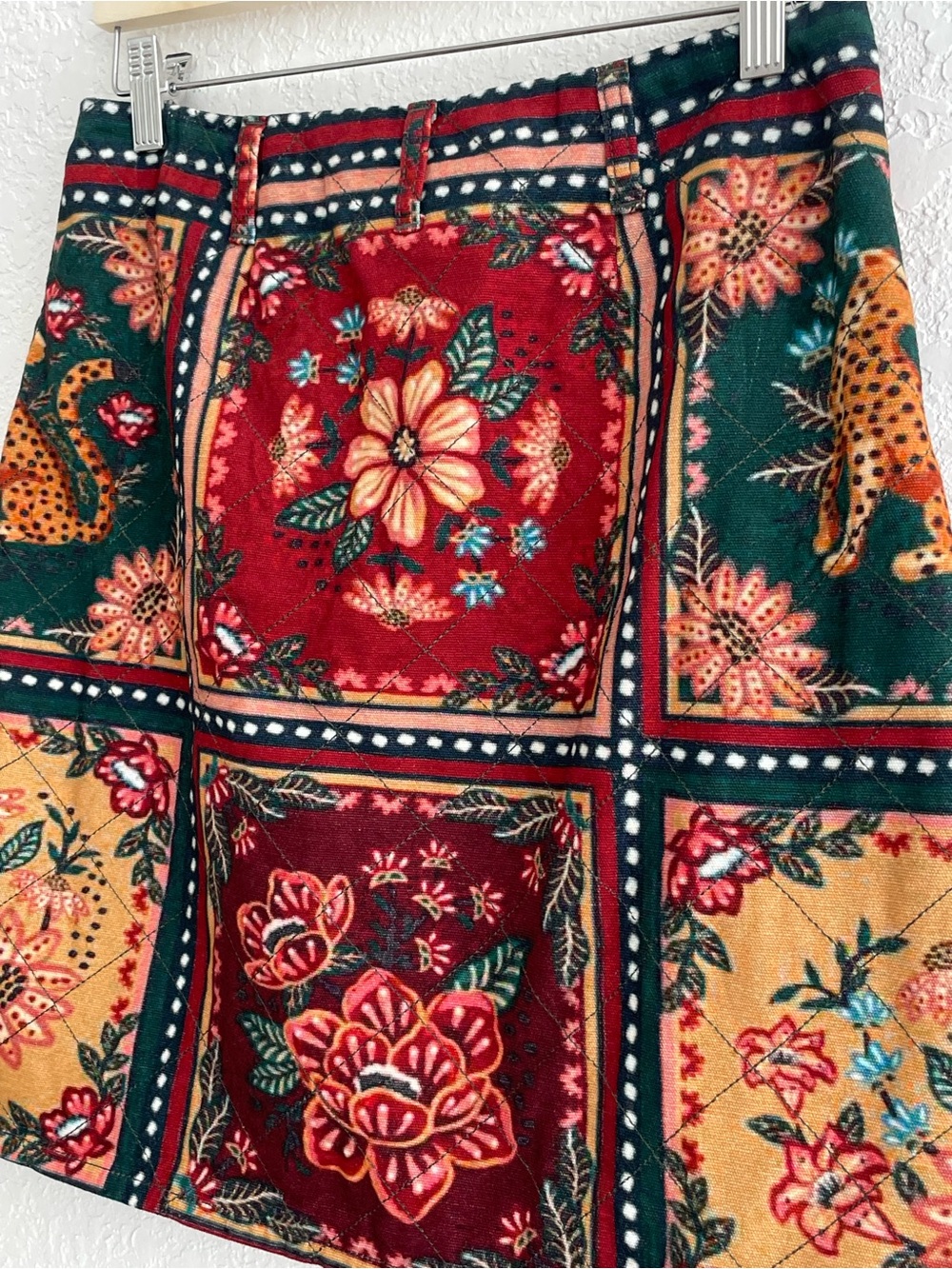 FARM Rio Multicolor Patchwork Floral & Leopard Button-Front Skirt - Picture 7 of 14